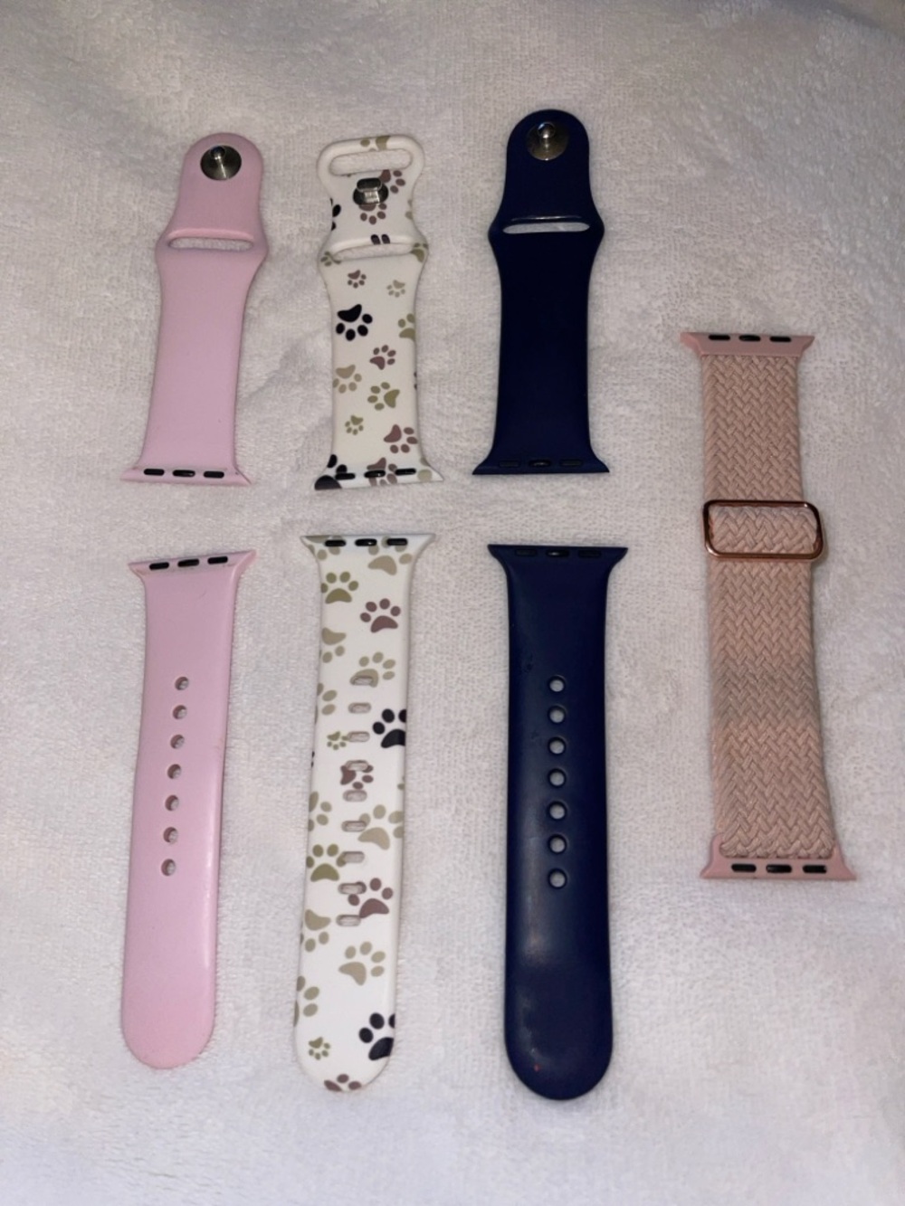 Assorted Silicone & Woven Apple Watch Bands - Pink, Navy & Paw Print